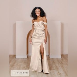 Revelry Ariel Convertible Satin Dress in Champagne
Size: 0 regular length